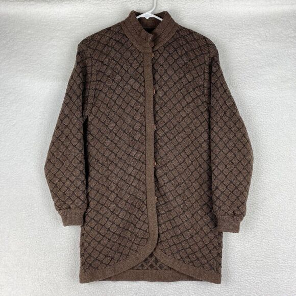 Vintage Lorens Punto‎ Fino Sweater Womens XS/S Brown Cardigan Jacket Wool Blend - Picture 1 of 16